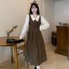 Doll Collar Vest Patchwork Fake Two Piece Dress Chubby Sister Looks Thin Artistic Style Long Skirt