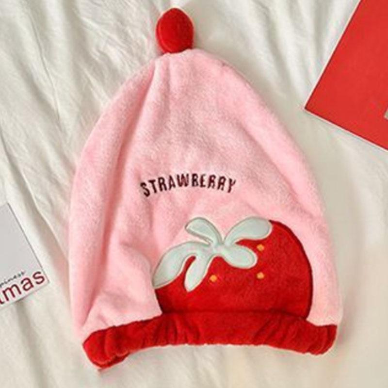 

Мультяшная шапочка для душа с вышивкой клубники, абсорбирующая шапочка для душа, дизайн с резинкой, плотно облегает и предотвращает скольжение, шапочка для душа
