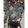 T-shirt da uomo a maniche lunghe, patchwork, a quadri, color block, stampa 3D, magliette casual larghe, top da strada, maniche corte