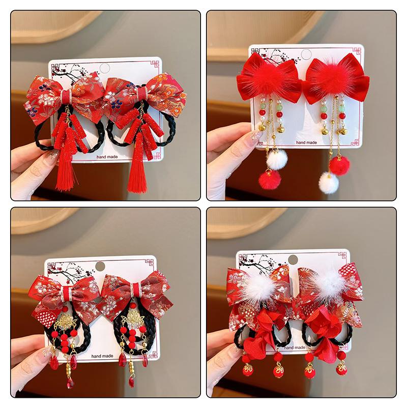 1Pairs Chinese Style Girl Baby Headwear Chinese New Year Hair Accessories Tassels New Year Holiday Accessories