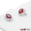 Savvas Men's Red Crystal Cufflinks & Women's Oval Glass Cufflinks Set