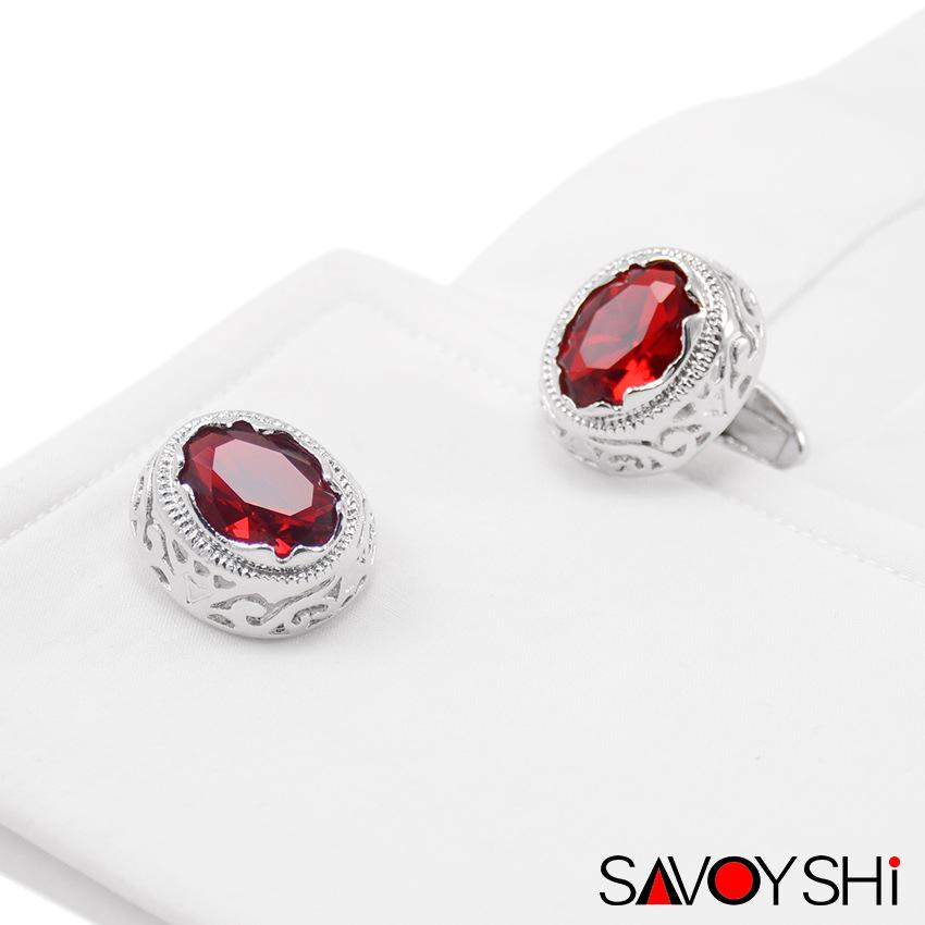 Savvas Men's Red Crystal Cufflinks & Women's Oval Glass Cufflinks Set