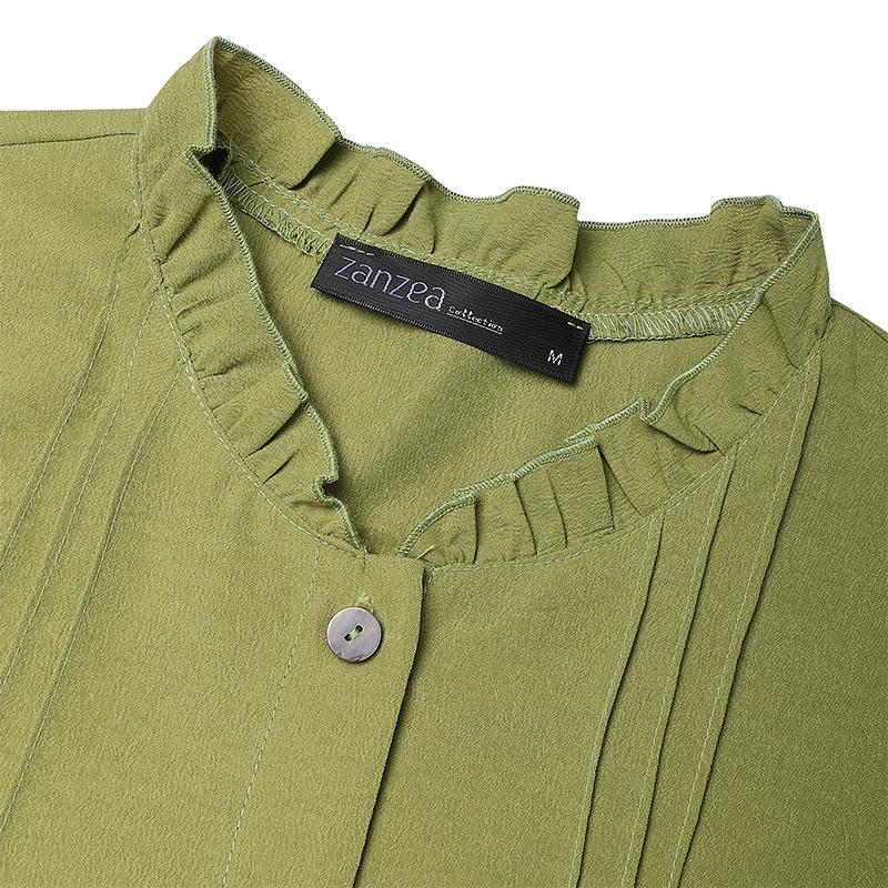 ZANZEA Women Round Neck Casual 3/4 Sleeve Loose Long Dress