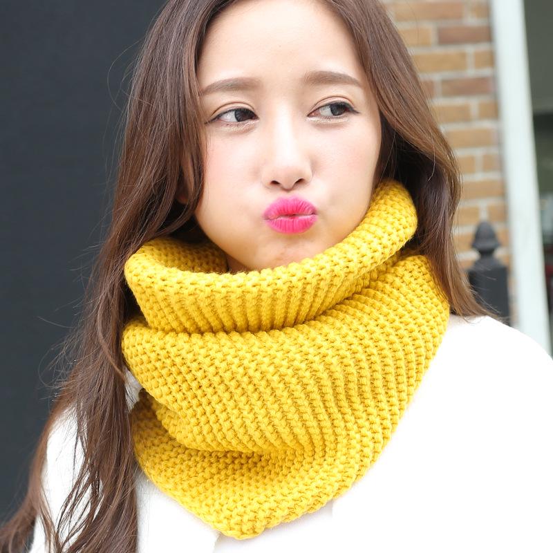 Women's Knitted Wool Snood: Winter Warm Solid Color Neck Warmer & Protector for Students and Couples