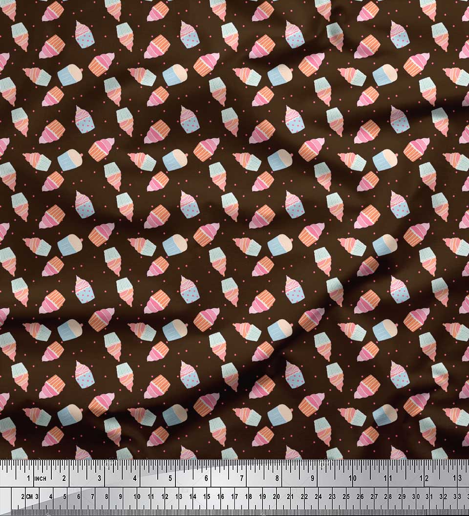 

Soimoi Brown Japan Crepe Satin Fabric Dot & Cupcake Food Print Sewing Fabric metre 42 Inch 42 Inch Wide - Poly Crepe коричневый