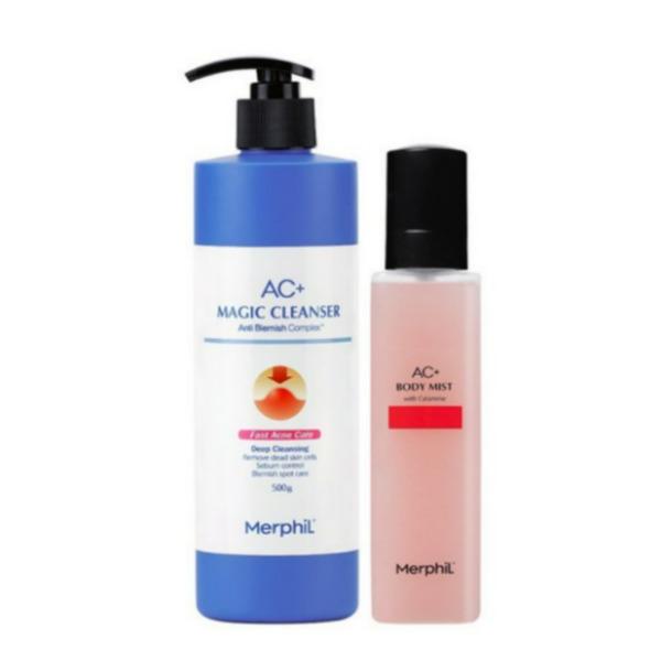 Merphil Back Acne / Body Acne Improvement AC+ Body Mist 200 mL & AC+ Magic Cleanser 500 g Set