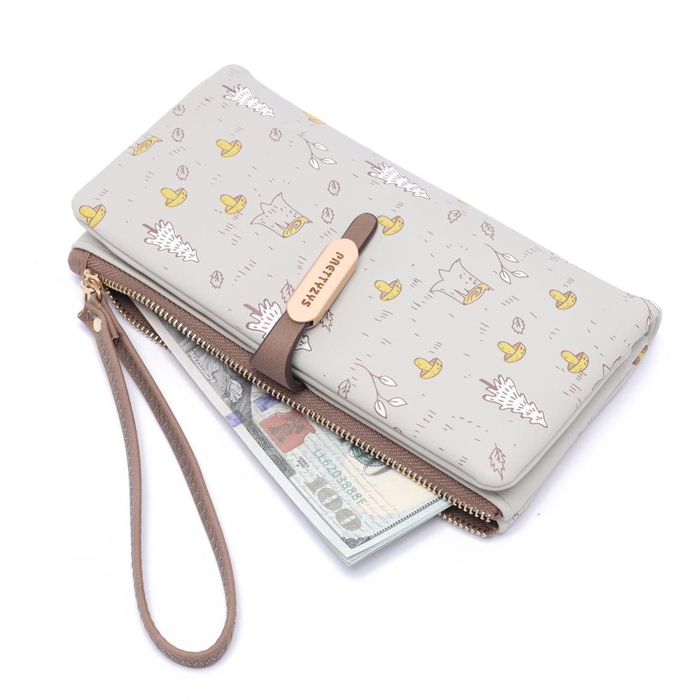 Portafoglio Lungo da Donna Fantasia Alberi Carini Design Foresta Ragazza Portamonete con Zip Signora Porta Documenti Carte di Credito Portafoglio a Busta in Pelle PU Borsa per Soldi