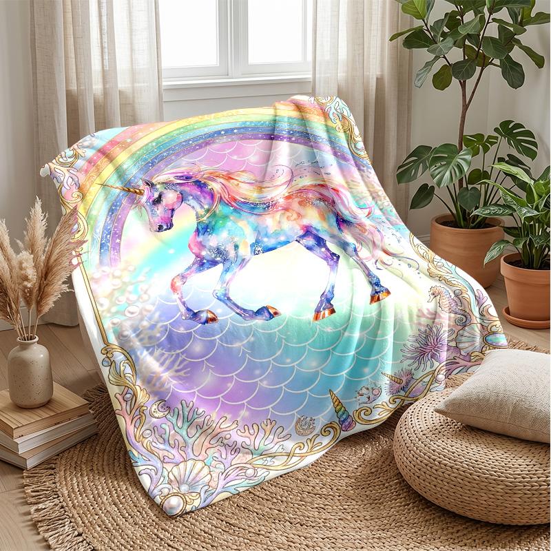 Magical Unicorn Rainbow Theme Blanket Lightweight Warm Flannel Blanket Decorative Throw Blanket for Home Decoration