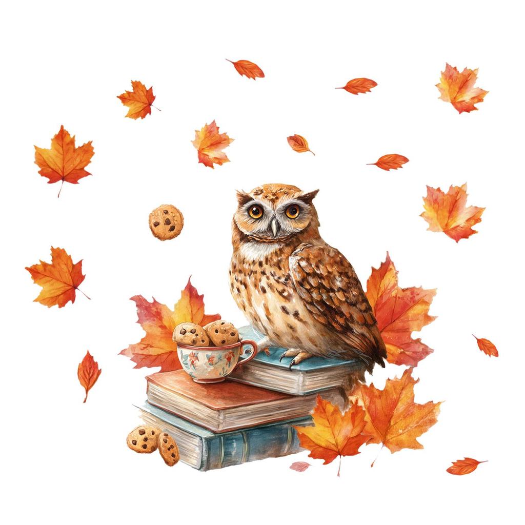 Autumn Maple Leaf Owl Wall Sticker - Creative, Decorative & Removable