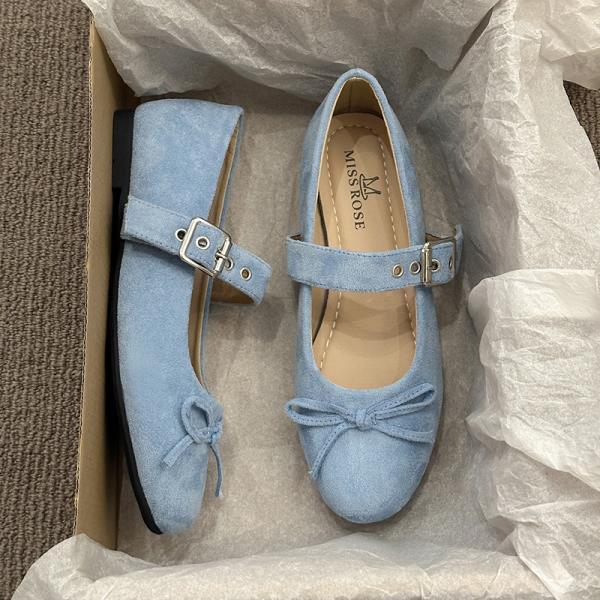 Fashion Shoes Woman 2025 Bow-Knot Female Footwear Shallow Mouth New Retro Butterfly Summer Dress Flock Flat Spring Butterfly-knot Mary