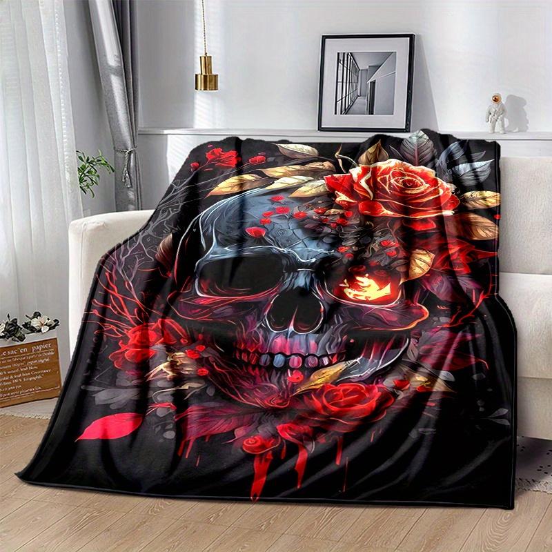 1 szt. Koc z Kwiatową Czaszką Miękki Ciepły do Wystroju Domu Prezent, Salon, Podróż, Kemping, Koc Samochodowy