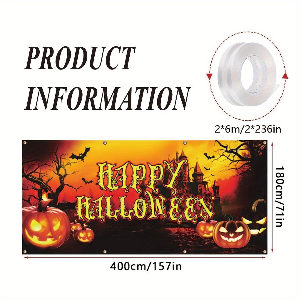 Outdoor sunset pumpkin and ghost castle designed Halloween garage door banner - holiday wall decoration for holiday cele