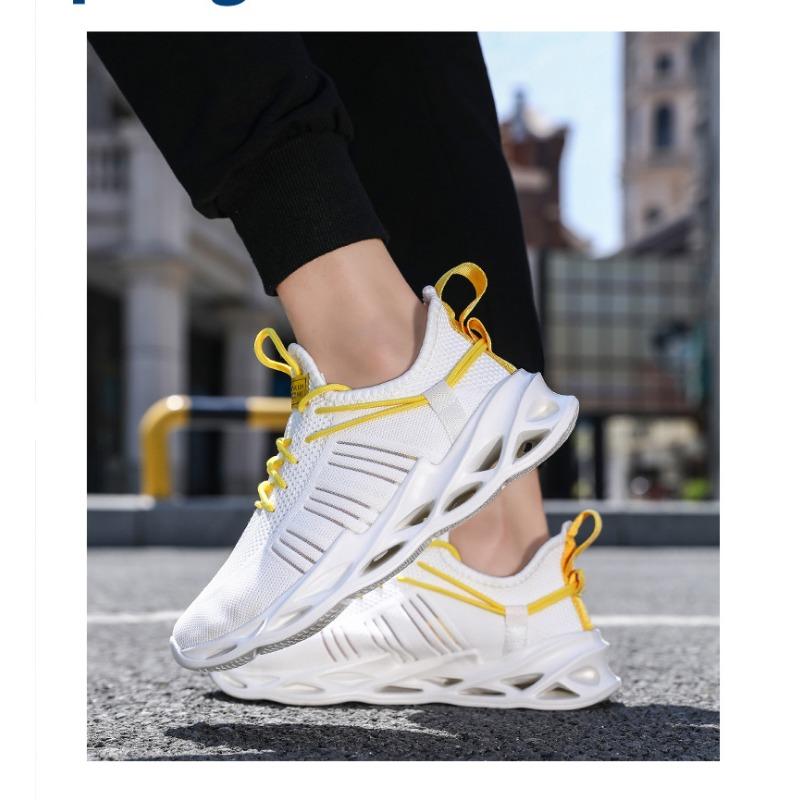 Tênis Esportivos Masculinos de Malha Respirável Antiderrapantes com Sola de Lâmina Calçados Casuais para Corrida com Cadarços Contrastantes