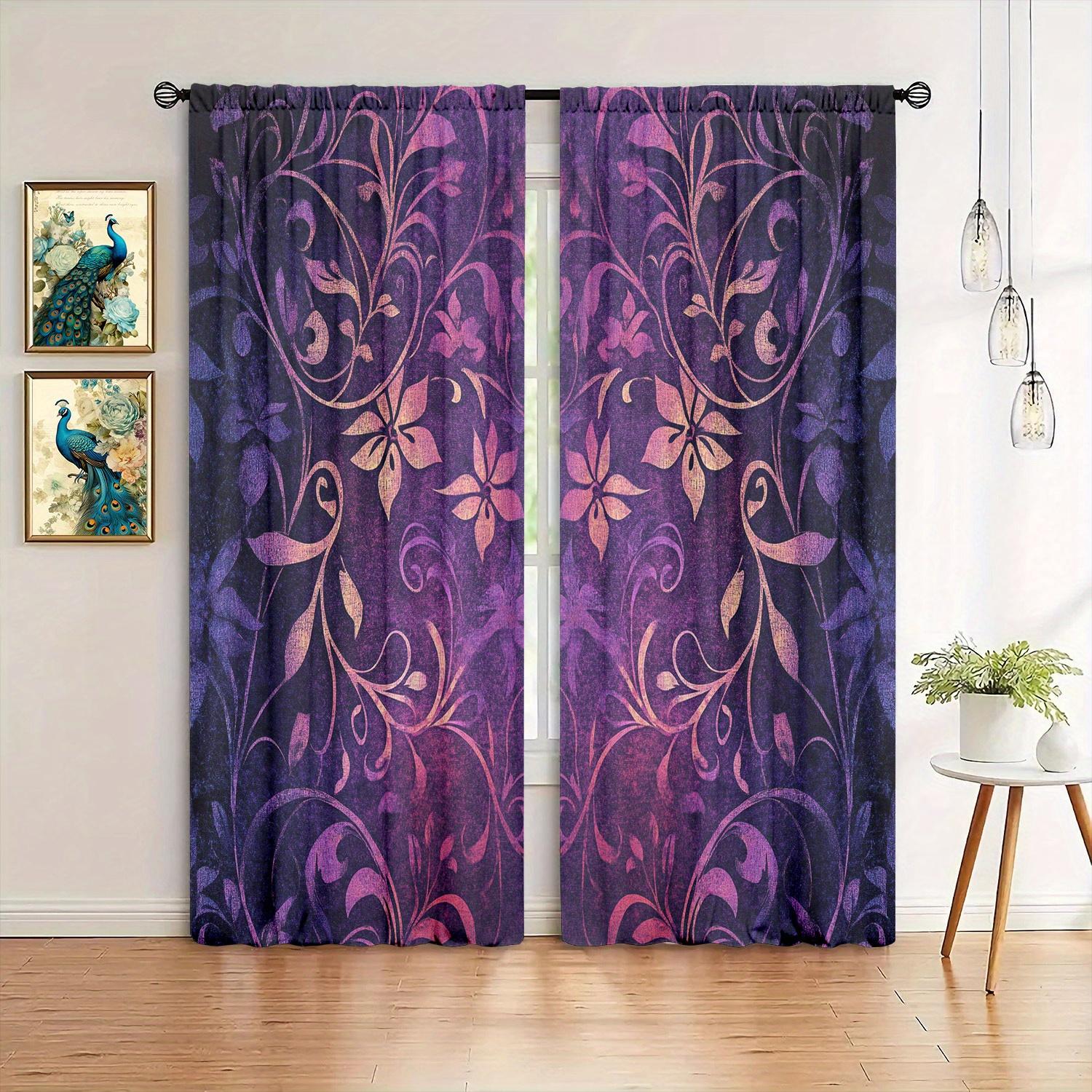 

2PCS Mysterious Purple Floral Print Sheer Polyester Curtains Rod Pocket Top for Bedroom Living Room Office Study Home Decor 100*130 HOOK 1pcs