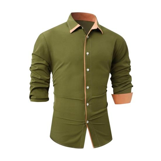 Pánská košile s odepínacím límcem Dlouhý rukáv Jednořadá Kontrastní barva Slim Fit Měkká Prodyšná Formální Obchodní styl Střední délka Kancelářský top