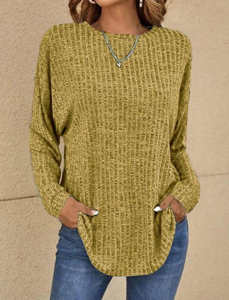 2023 Dames Casual Vintage Effen Kleur T-shirt Lente Herfst Mode Ronde Hals Lange Mouw Los Elegante Alles-passende Pullovers