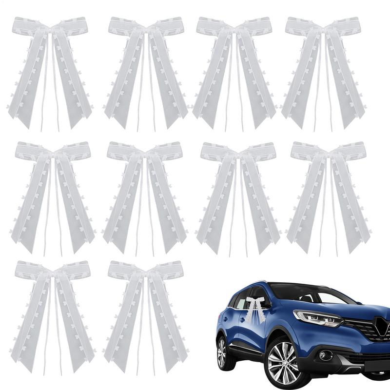 

White Car Decorations Bow 10X Car Exterior Bows With Heart Design White Romantic Ribbon For Women Men Automotive Decorations China Mainland