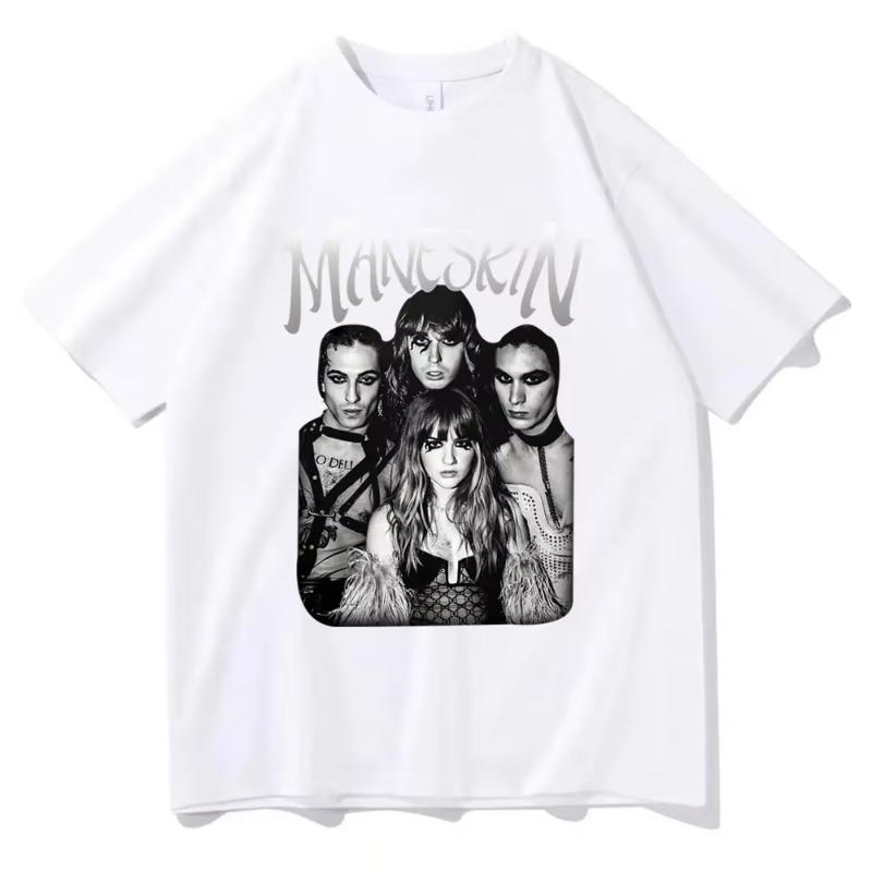 

Fashionable Gothic retro mens and womens loose short sleeved casual Tshirt Italian rock band Maneskin world tour Tshirt S
