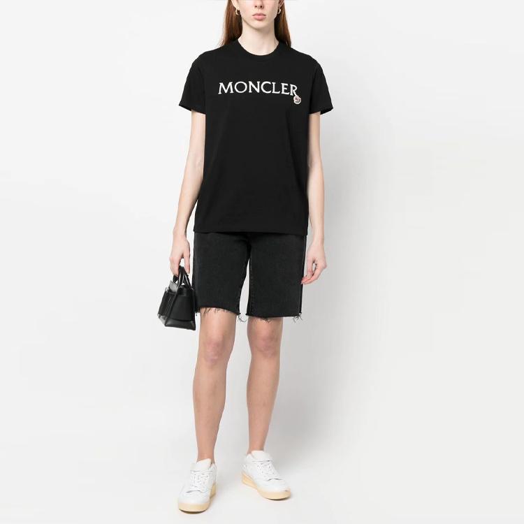 Moncler Logo Embroidered Crew Neck Pullover Short Sleeve T-Shirt SS23 Women T-Shirt Black I10938C00009829HP999