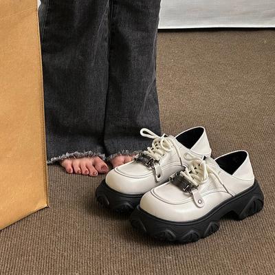 2024 Autumn New Lace-up Small Leather Shoes Women's British Style Casual Platform Loafers Niche Single Shoes