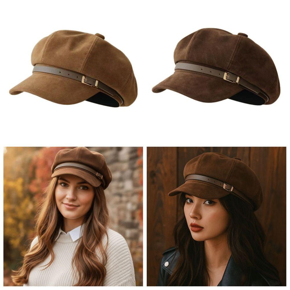 Fashionable Retro Newsboy Hats Suede Octagonal Hat Classic Design Japanese-Style Cap Daily Travel