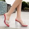 Women Rhinestone Transparent High Thick Heel Sandals Outdoor Office Nightclub Party Wedding Banquet Crystal Heel Slide Sandals