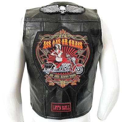 Four Seasons Locomotive Mens Leather Embroidery Vest Waistcoat