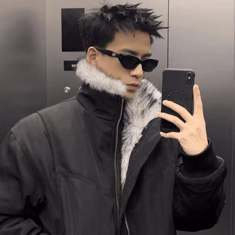 Mens Vintage High Street Sherpa Collar Padded Jacket Thick Warm Winter Coat