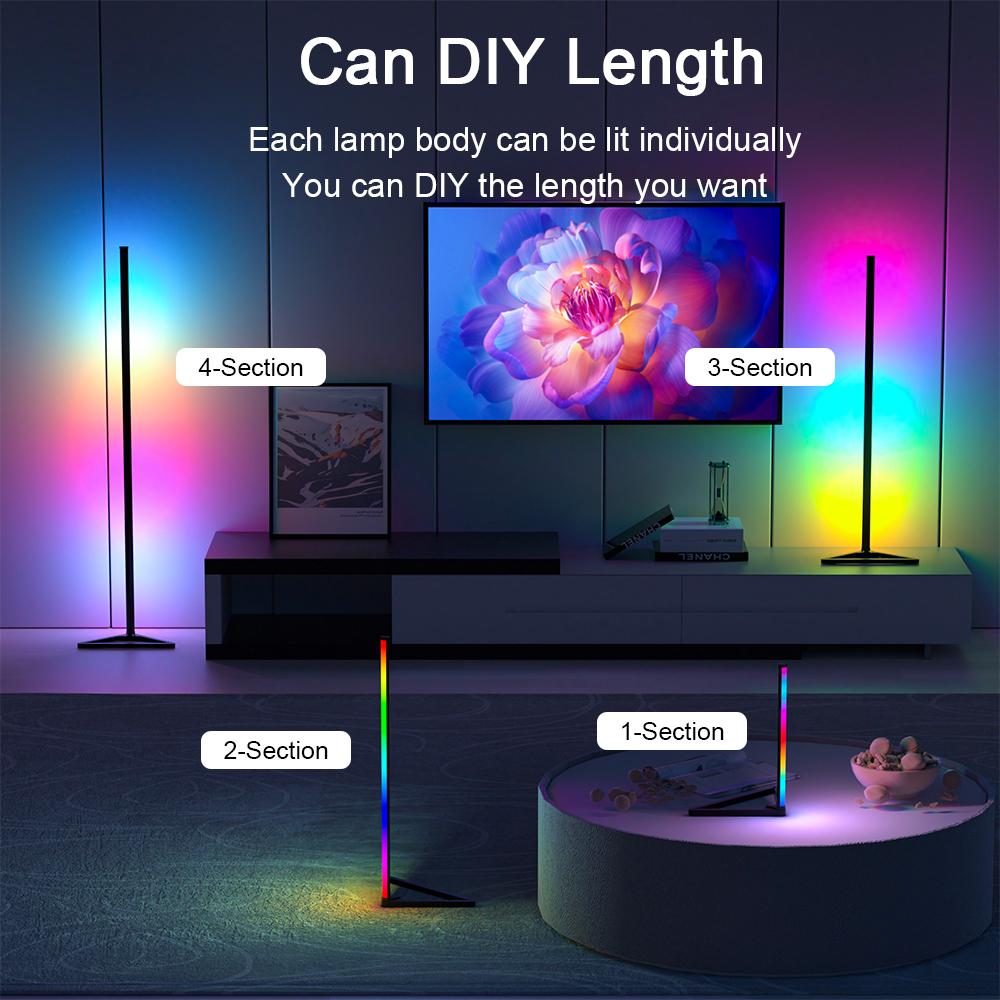 Smart RGBIC LED Corner Floor Lamp Music Sync 16 Million DIY Colors App&Remote Control Changing Ambient Lighting for Home Gaming