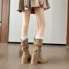 Autumn and winter new thick-soled heightening western boots high-heeled retro-style knight boots fringed thick-heeled medium boots stacking boots