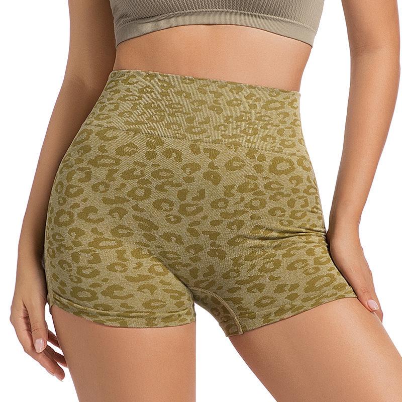 High Waist Leopard Print Tummy Control Yoga Shorts with Butt-Lifting Feature - Breathable, Slimming, European and American Style