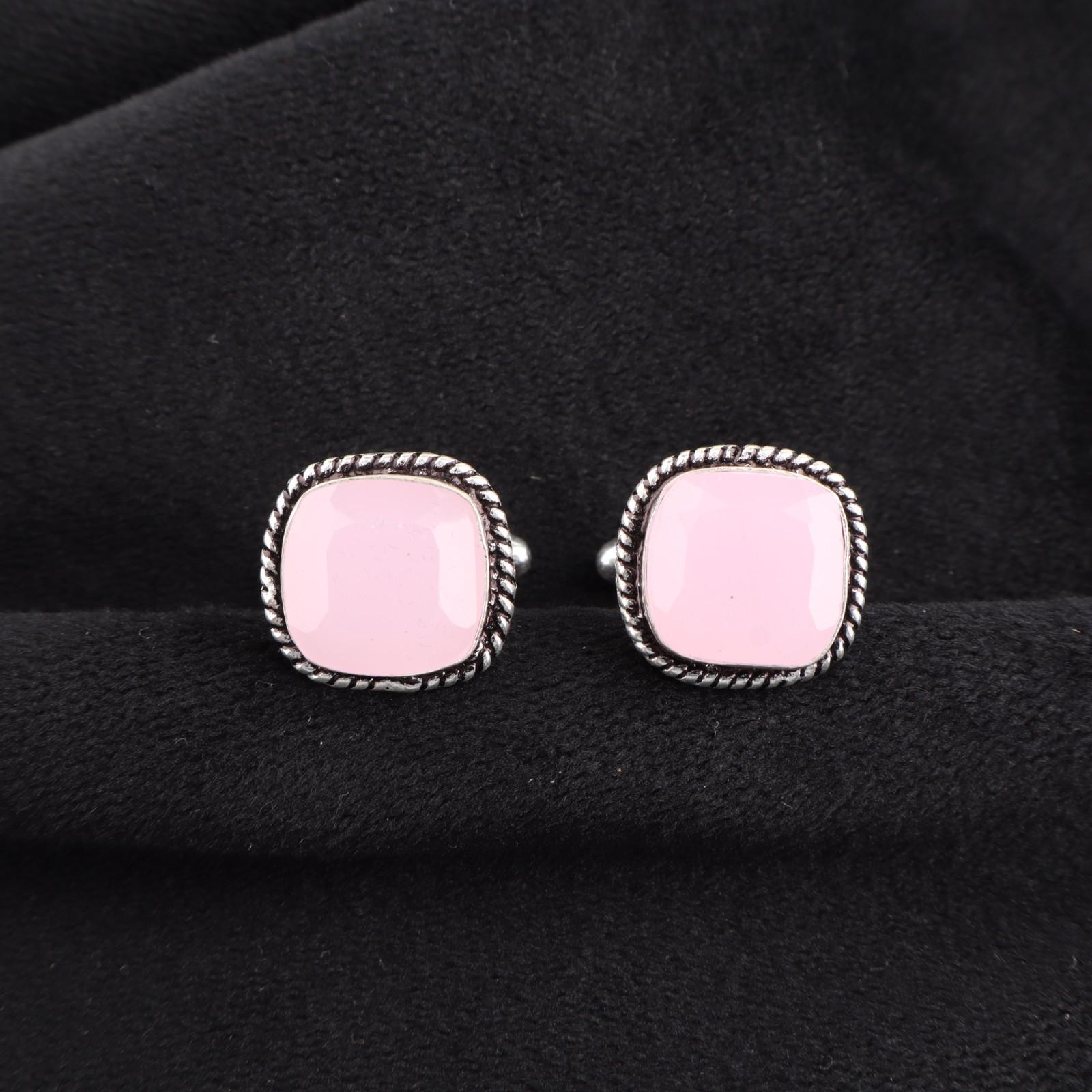 

Розовый Халцедон Драгоценный Камень 925 Стерлинговое Серебро Ювелирные Изделия Ручной Работы Запонки 0.61 CL-7-17