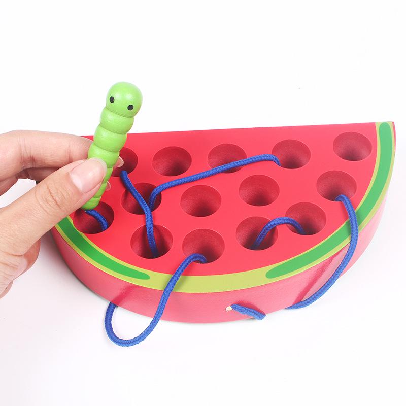 Wooden Caterpillar Apple Lacing Toy: Early Education Game for Children
