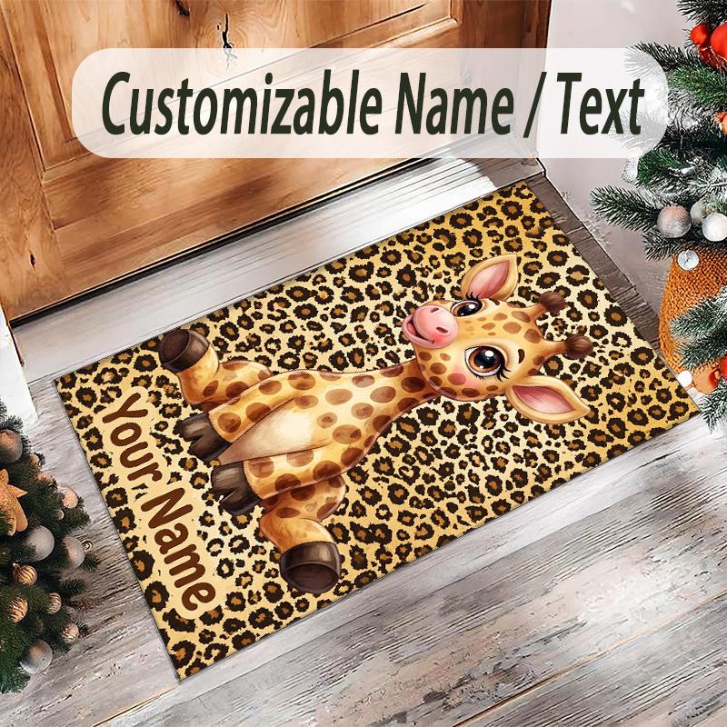 Leopard Theme Crystal Velvet Floor Rug Personalized Custom Name Text Warm Carpet Home Decoration