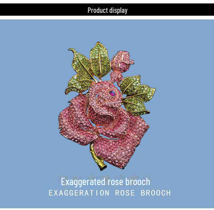 Exaggerated Floral Rhinestone Rose Brooch - Large Size Fashion Accessory