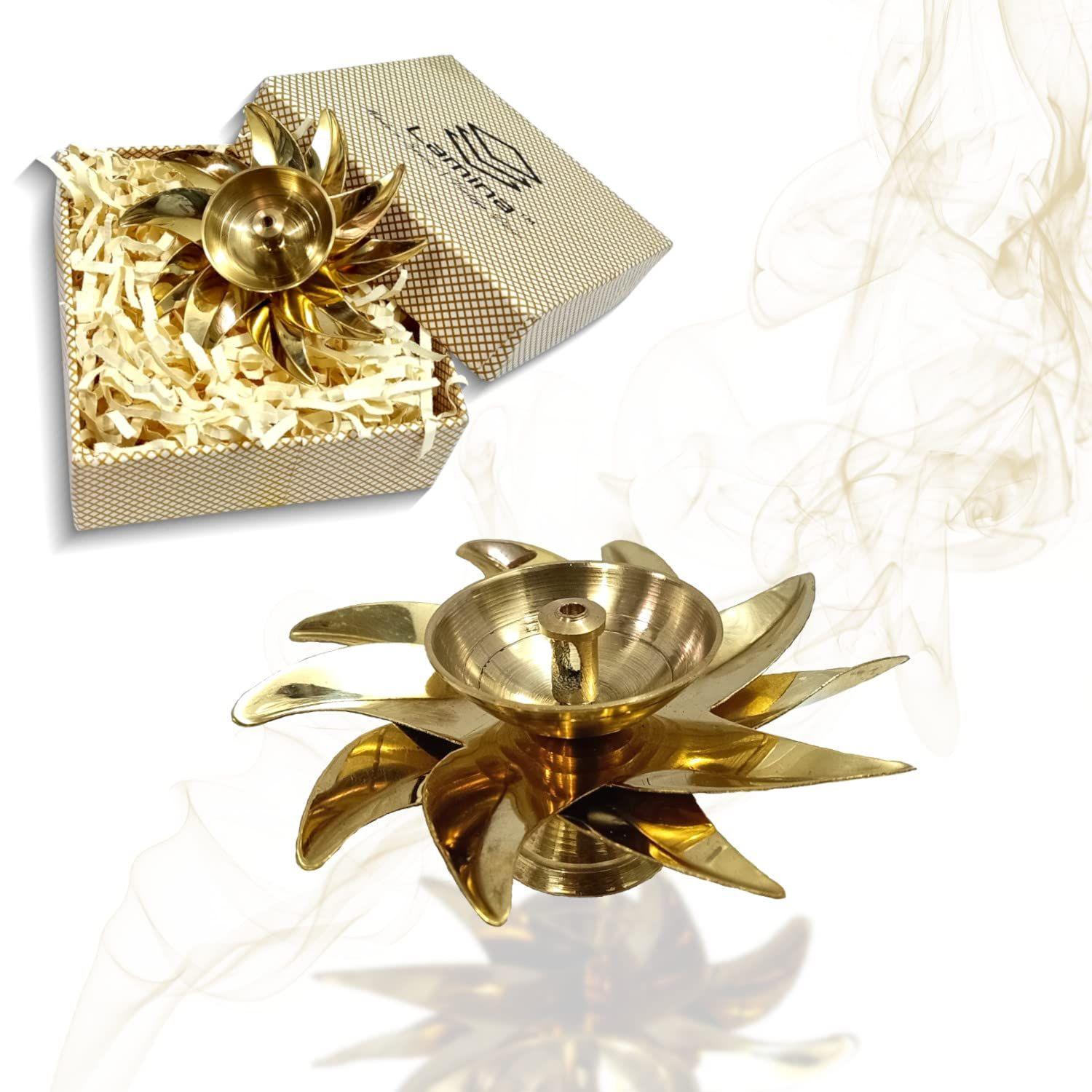 

Декоративная латунная дия для пуджи (Набор из 1 маленького 3-дюймового дизайна «Золотое солнце») Центральный держатель для фитиля Pital Akhand Deep Vilakku для домашнего декора,