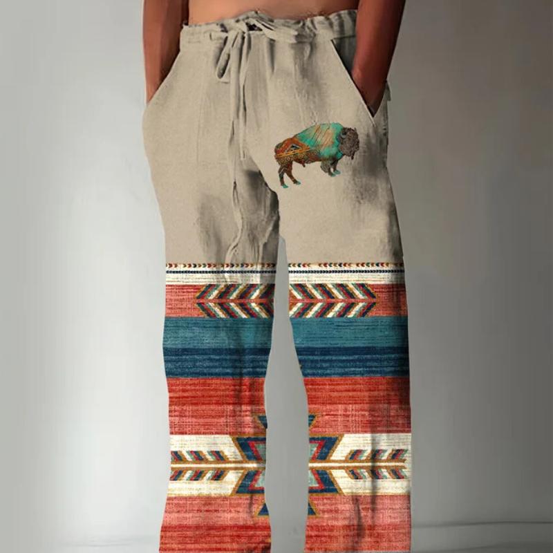 Men's Fashion Straight Leg Pants 3D Printed Drawstring Design Front Pocket Trousers Casual Everyday Printed Lounge Pants