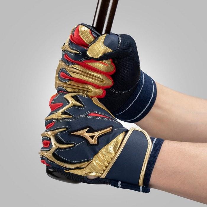 Mizuno Batting Gloves Mizuno Pro Silicone Power Arc DI Both Hands 1EJEA25014 (Navy x Gold/26.0/Men's)