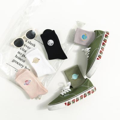 Planet Socks Couple Personality Mid-Leg Socks Trend Embroidered Moon Sports Skateboard Socks Cotton Socks