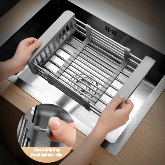 Égouttoir à vaisselle extensible pour évier en acier inoxydable, égouttoir à vaisselle pour évier de cuisine, fruits et légumes