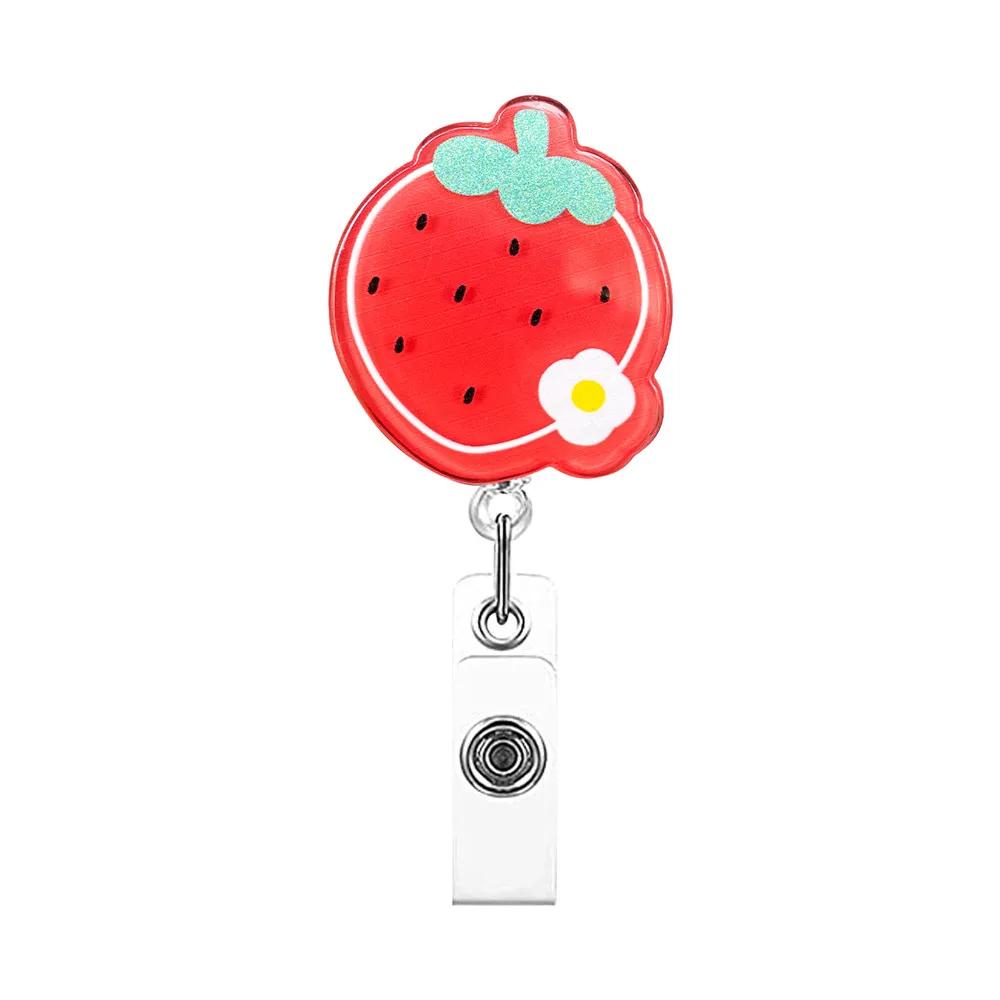 Cute Fruit Retractable Plastic Badge Holder Reel Student Nurse Exhibition Enfermera Girl Name Card Chest Card Holder Clip