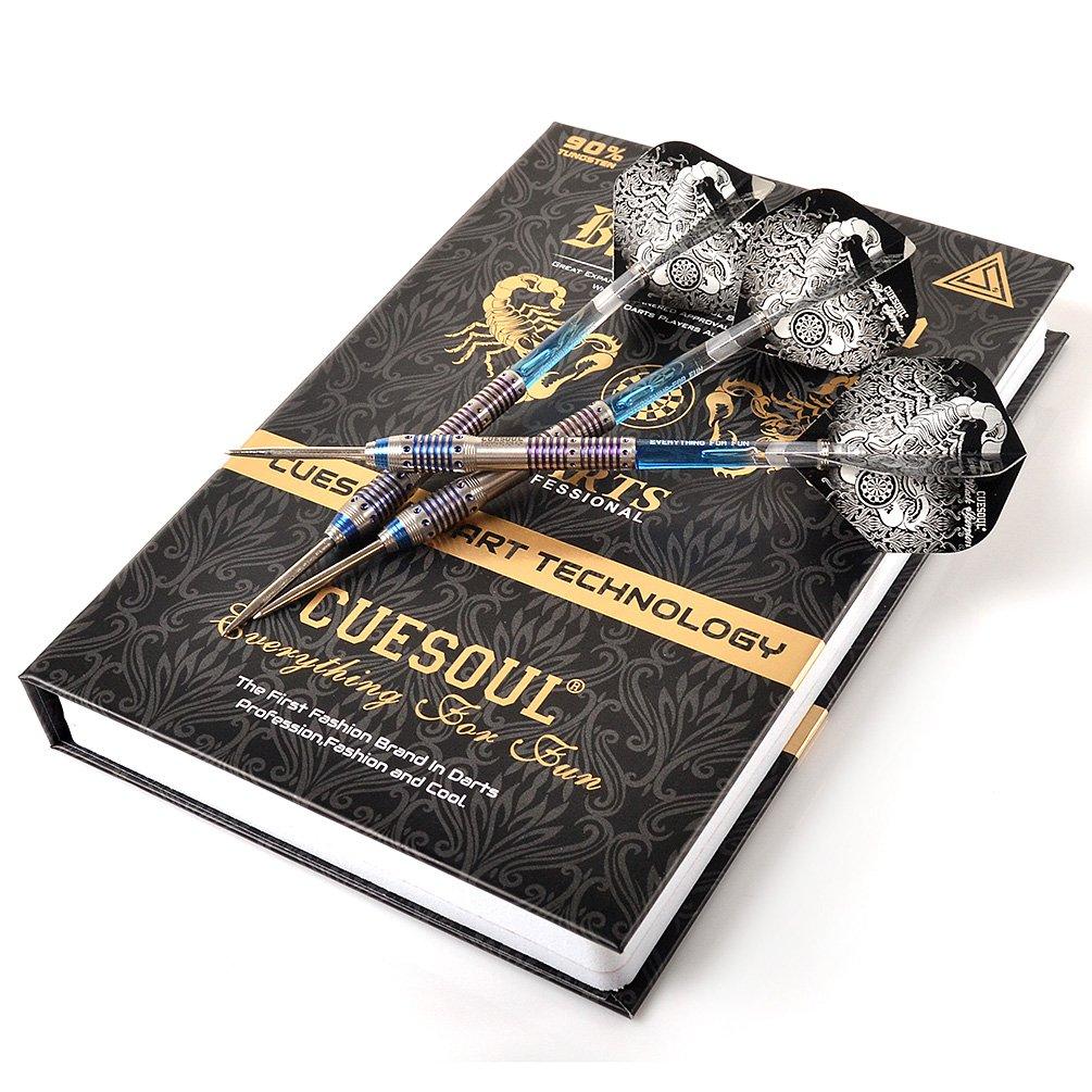 BLACK SCORPION CUESOUL Deluxe Steel-Tip Darts Set mit 26g Barrels, 90% Wolfram, und blau titanbeschichteter Oberfläche (CSBS-C4301)