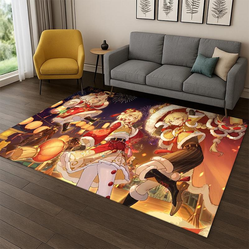 New Genshin Impact Cartoon Game Carpet Rug for Bedroom Living Room Sofa Playroom Doormat Home Decor,Kid Area Rug Non-slip Gift