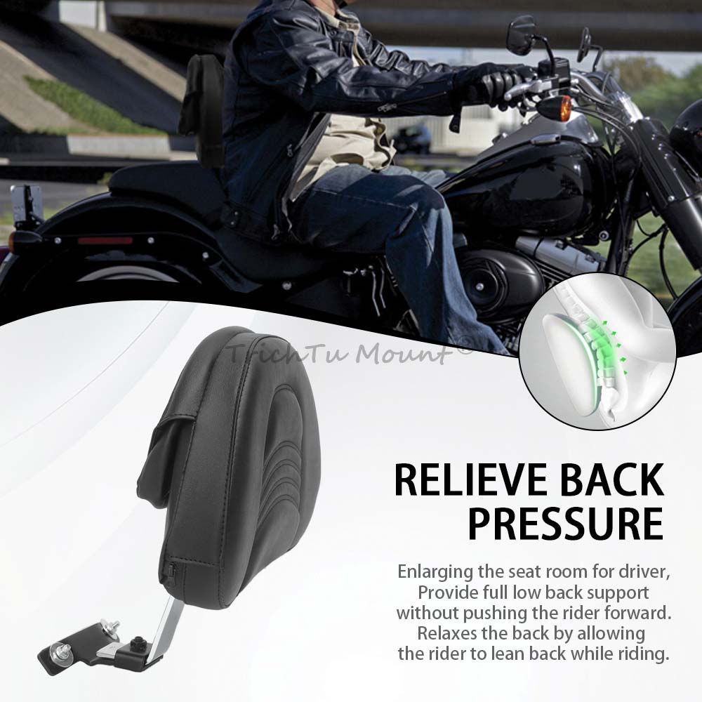 Adjustable Driver Backrest Chrome PU Leather Seat Motorcycle Accessory For Harley Heritage Softail FLSTC/Fatboy FLSTF 2007-2017