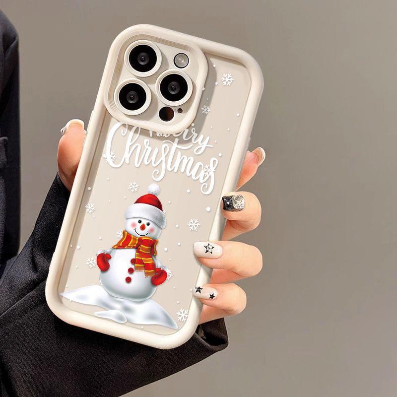 

Силиконовый чехол для телефона Merry Christmas Cartoon Snowmen для iPhone 16 15 14 13 12 11 Pro Max XS Max X XR 8 7 Plus SE3, мягкий противоударный бампер, задняя крышка iPhone 13 белый