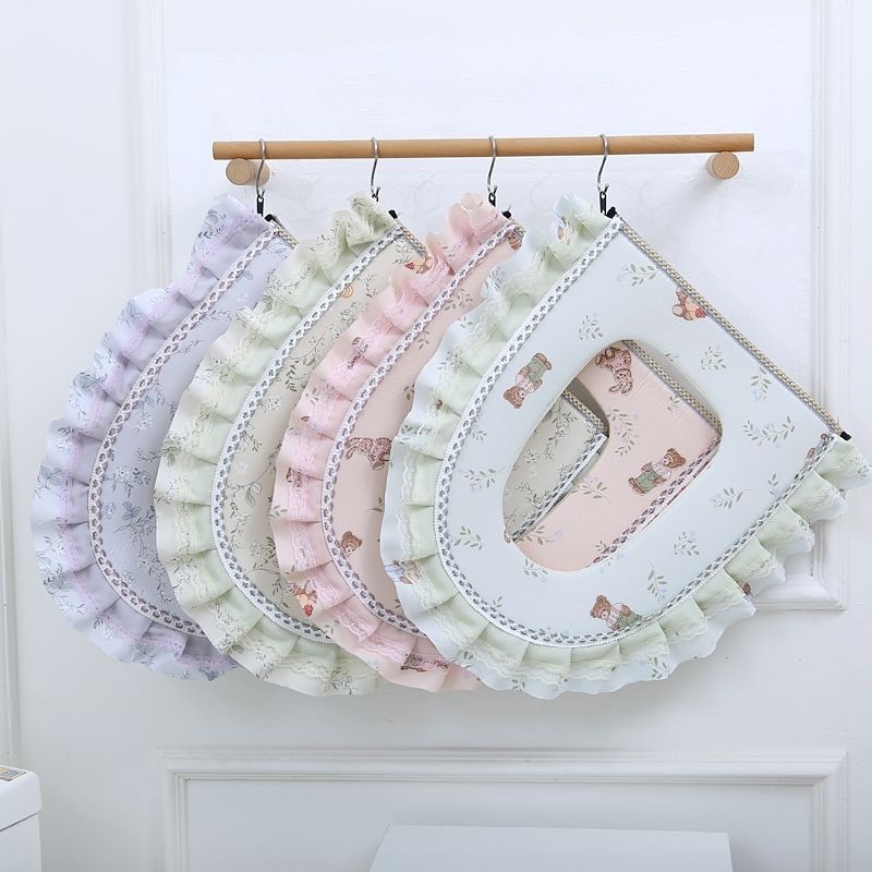Toilet Seat Zipper, Large Caliber Seat Cushion Warm Seat Cushion All Cotton Lace Washable and Waterproof
