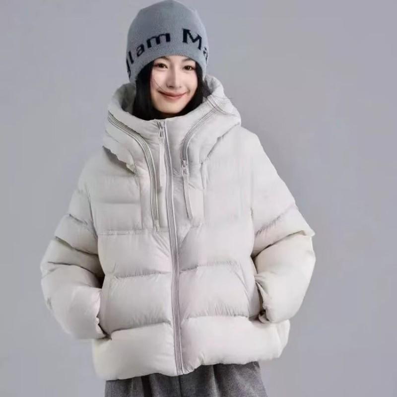 Womens Short Puffer Jacket With Hood 2026 Winter Warm White Duck Down Fill Loose Fit Petite