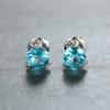 Light Blue Round Gemstone Stud Earrings Retro Modish Stylish Women Adorable Aquamarine  Color Cubic Zircon Screw Back