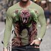 Monster Print Casual Men's Long-sleeved T-shirt Outdoor Vacation Round-neck Long-sleeved Spring and Autumn Clothing