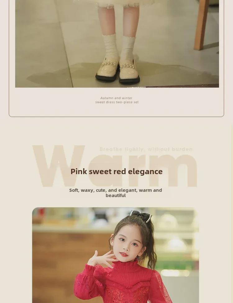 Toamna/Iarna 2024 Rochie Printesa de Lână pentru Fete cu mâneci lungi